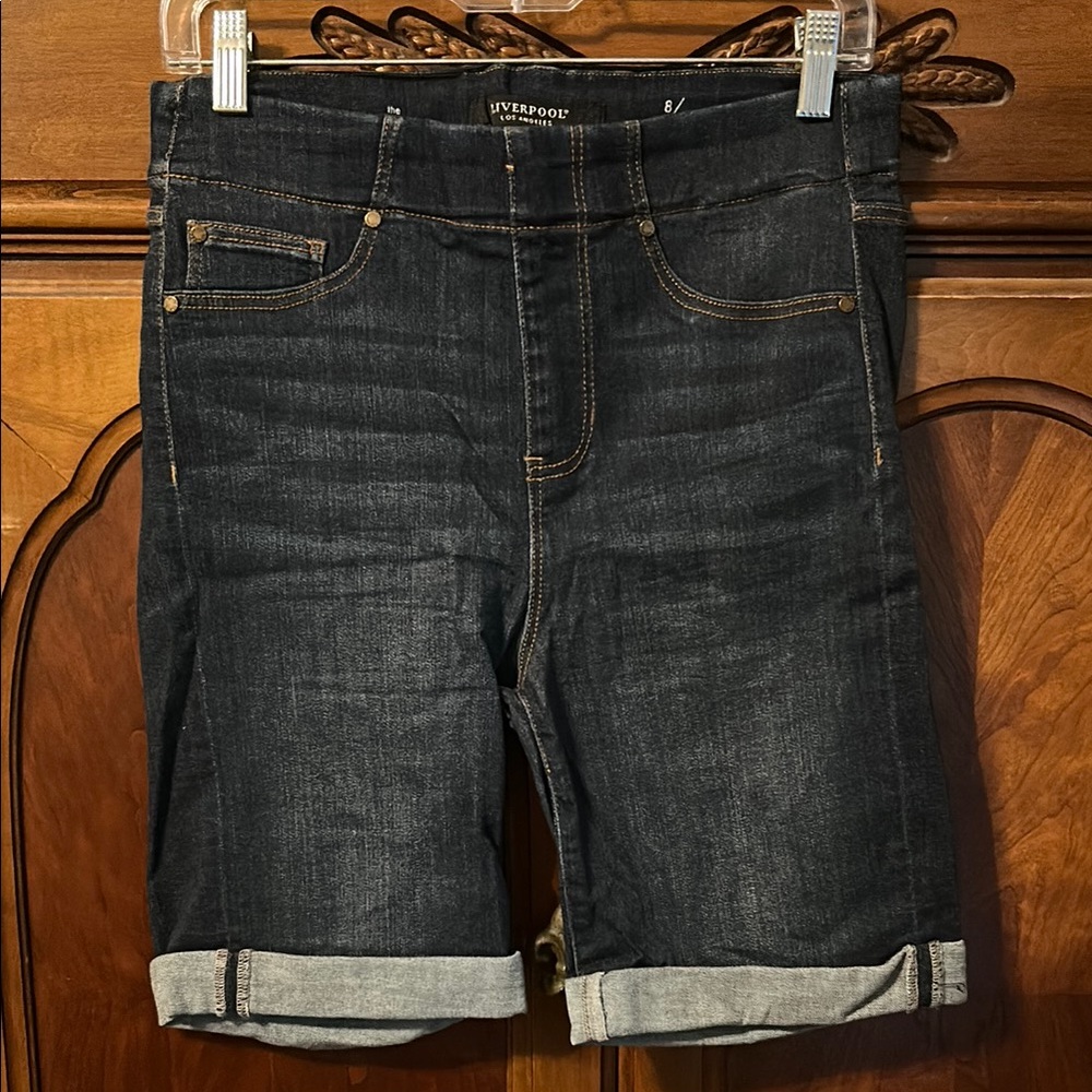 Liverpool Black Jean Shorts with Rolled Hem